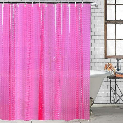 Rideau de douche transparent en EVA, motif cube d'eau 3D, pour cabine de douche 71 x 71 pouces, avec crochets (rose/violet). (1/5)