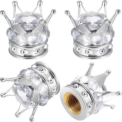 4 bouchons de valve Bling Bling chromés pour voitures, Crown H (1/5)