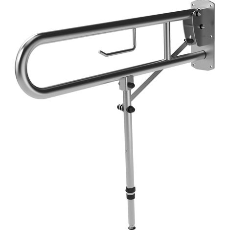 Nymas NymaPRO Lift and Lock Hinged Grab Rail with Toilet Roll Holder and Leg 800mm Length - Stainless Satin (1/2)