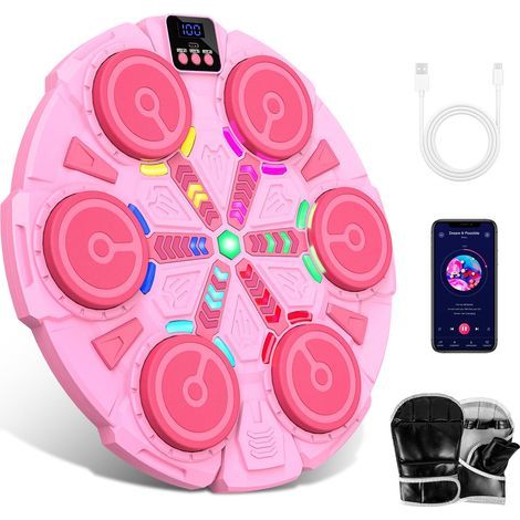 Machine de boxe musicale avec Bluetooth pour enfants et adultes, avec compte à rebours, lumières réglables et jeu de rythme, pour l'entraînement à domicile ou en extérieur (1/4)