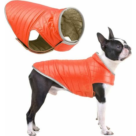 Reversible Dog Coat, Warm Winter Dog Jacket Waterproof Puppy Vest Pet Clothes for Small Medium Large Dogs(L)