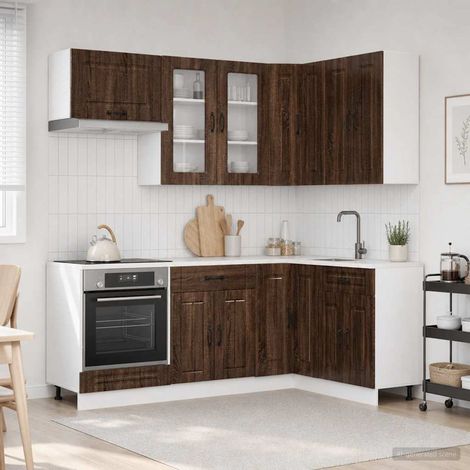 Ensemble de meubles de cuisine 8 pièces en bois d’ingénierie, chêne brun - PANGIVO (1/5)