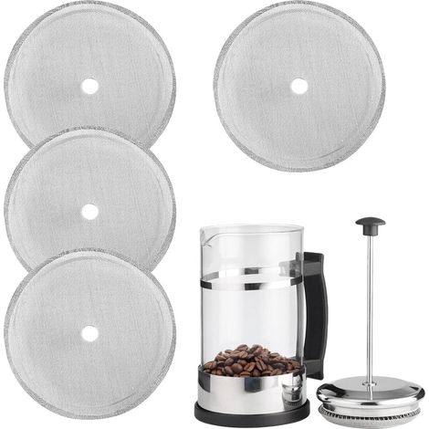 Filtres de Rechange pour French Press, Filtre Réutilisable en Inox 4 Pouces, Grilles Filtrantes Durables pour Café (1/5)