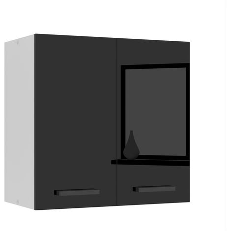 BELINI Meuble Haut Cuisine SG2-60 I Meubles de Cuisine - Mural, Rangements, 2 Portes I Taille: 29,6 x 60 x 58 cm I Armoire Murale avec Poignée en Métal I Couleur: Noir très Brillant (1/5)