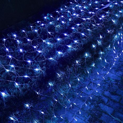Guirlande lumineuse de Noël 320 LED 3 x 2 m, 8 modes, à brancher, idéale pour les buissons, jardins, fêtes, mariages, vacances - Bleue (1/5)