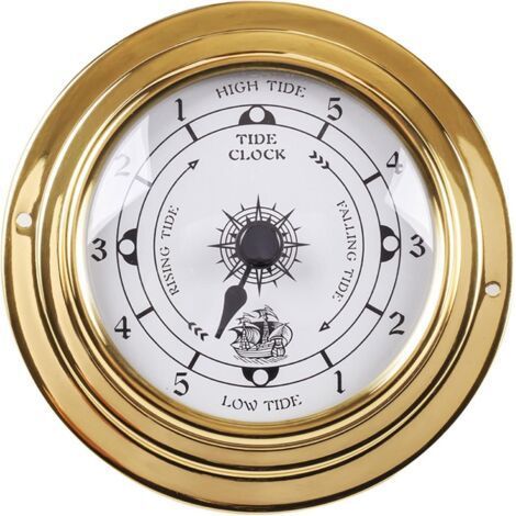Tide Clock - Wall Mounted Barometer - Hygrometer Thermometer - 3.8 Inch - Polished Brass Housing - For Indoor and Outdoor Use (1/5)