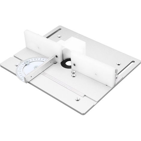 Plaque de base en aluminium pour table de défonceuse, avec plateau rabattable en métal et insert pour le travail du bois.