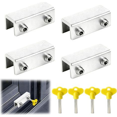 4PCS Serrures de Fenêtre Coulissante. Bloque Fenetre Coulissante. Verrou Baie Coulissante Réglable. Bloque Porte Coulissante. pour Portes et Fenêtres Coulissantes. argenté (1/5)