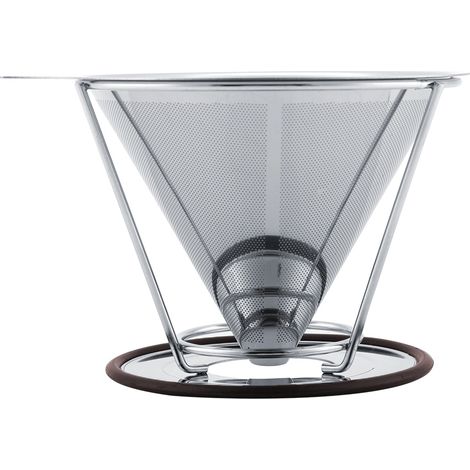 Filtre À Café En Acier Inoxydable Réutilisable - Double Couche - Support Tasse Intégré - Pour Cafetières Manuelles - 1 Pièce (1/5)