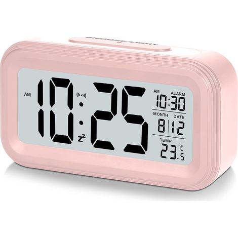 Réveil numérique à piles, fonction snooze, facile à utiliser, affichage de la température et de la date, format 12/24 h, contrôle de la luminosité, réveil portable de chevet (1/5)