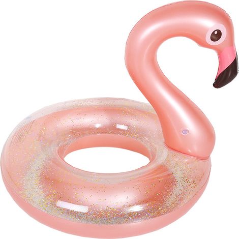 Ensemble de 1 bouée gonflable pour piscine avec paillettes flamant rose, 120 cm. (1/4)
