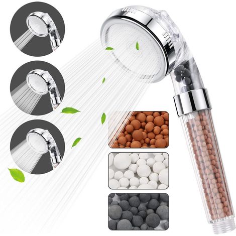 Pommeau de douche haute pression économie d'eau avec billes minérales filtrantes et 3 modes (1/5)