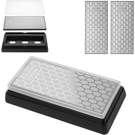 Aiguiseur de couteaux diamanté, 1 pierre à aiguiser diamantée, surface en nid d'abeille, pierre à aiguiser diamantée 4001000, aiguiseur de couteaux avec base (1/5)