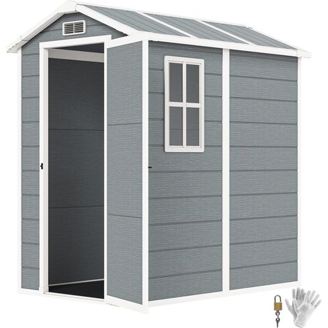 Remise de jardin plastique avec sol, fenêtres et portes verrouillables 131x186x198cm, stockage sécurisé et durable pour extérieur gris