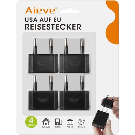 Lot de 4 Adaptateur Prise USA vers France, Adaptateur Secteur US vers EU pour Bloc d'alimentation Américain, Voyage Type A vers Type E/F (Noir) (1/5)