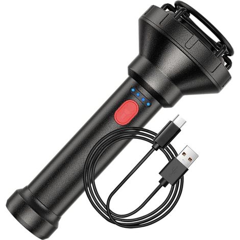 Wiederaufladbare Taschenlampe mit hoher Lichtstärke, superhelle LED-Taschenlampe mit USB-Anschluss und Kompass, wiederaufladbar, wasserdicht (1/5)