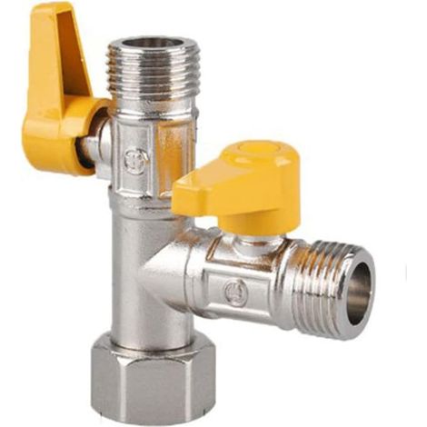 Vanne à boisseau sphérique à gaz à 2 voies, 2 voies avec marche/arrêt individuel, robinet 1/2" Séparateur en T Robinet à boisseau sphérique à gaz en laiton pour la cuisine à domicile (1/5)