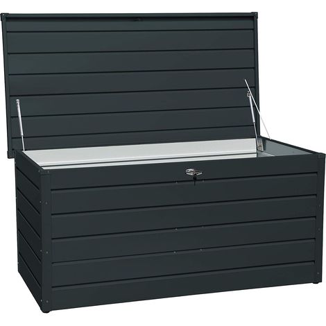 Coffre de Rangement Exterieur en métal avec vérin à gaz hydraulique et poignée verrouillable, boîte à coussins pour extérieure, boîte de patio, anthracite (1/5)