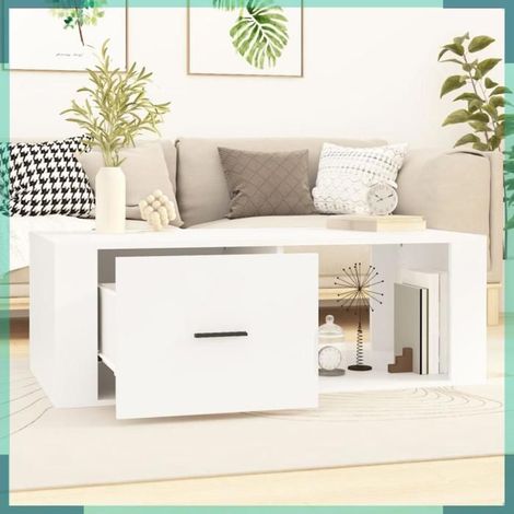 Table basse - 816536 - Blanc - Bois d'ingénierie - 100 x 50,5 x 35 cm (1/5)