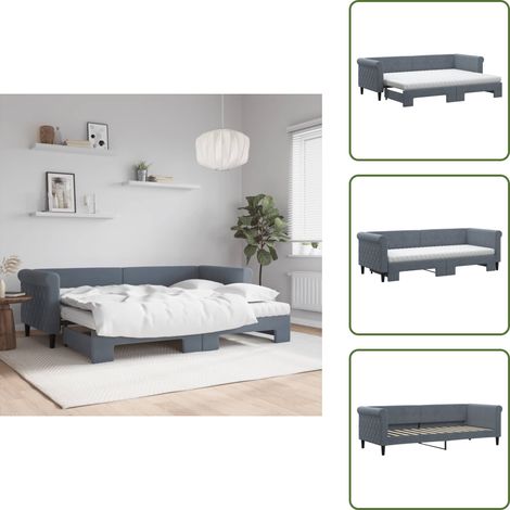 vidaXL Tagesbett Ausziehbar mit Matratzen Dunkelgrau 80x200 cm Samt (1/5)