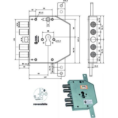 Serrure Sic.Triplice Sx Cil. E63 Rco654/250 Moia