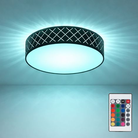 Plafoniera tessile nera lampada da soffitto nero oro soggiorno rotonda, finitura satinata, dimmerabile con telecomando, 2x LED RGB 8,5W 806Lm bianco caldo, DxH 38x10 cm