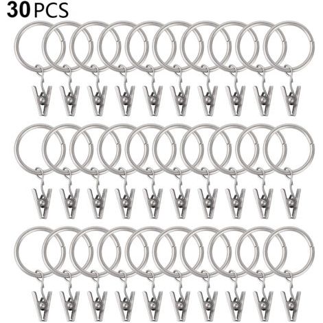 Lot de 30 anneaux de rideau en métal argent – Œillets de 3,5 mm – Clips amovibles pour installation rapide – Résistance à la corrosion (1/5)