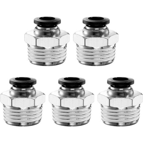 5pcs Raccord Rapide Air Comprimé 8mm OD x 1/2" NPT PC8-N04 Noir (1/5)
