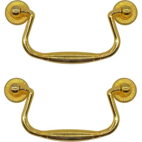 Set di 2 maniglie pieghevoli per cassetti in ottone color oro, 99 x 50 mm. Questo set di 2 maniglie pieghevoli è adatto per cassetti, ante, cassettiere e armadi ed è ideale per vari tipi di mobili. (1/5)