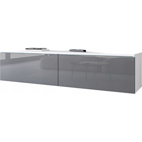 Mobile porta TV per soggiorno, 140 cm, 2 ante, bianco opaco/grigio lucido con LED (1/5)