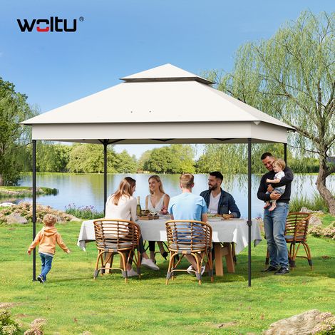 WOLTU Pavillon Gartenpavillon mit Moskitonetz Faltpavillon Partyzelt mit 4 Seitenteilen Tragtasche, wasserdicht höhenverstellbares UV-Schutz, 3x3 m, Beige (1/5)