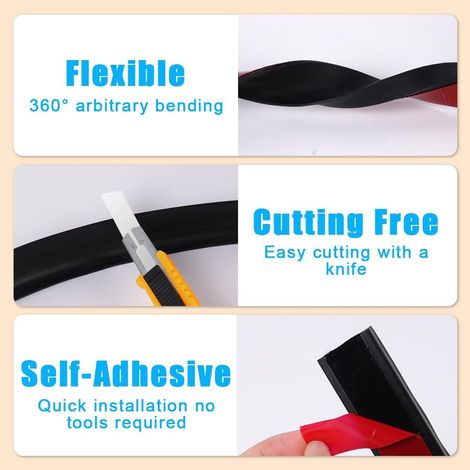 Guarnizione per doccia, barriera per doccia in silicone 3M, striscia impermeabile pieghevole, barriera anti-acqua per soglia doccia, barriera anti-allagamento per pavimento del bagno (nero, con adesiv (1/4)