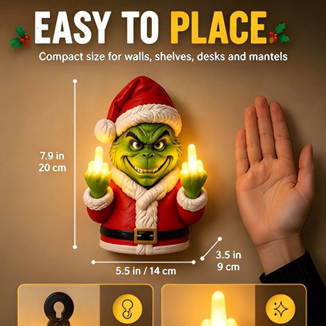 Tragbare, niedliche, innovative, trendige Weihnachtswandlampe mit Mittelfinger-Weihnachtsmann-Licht – Grinch –