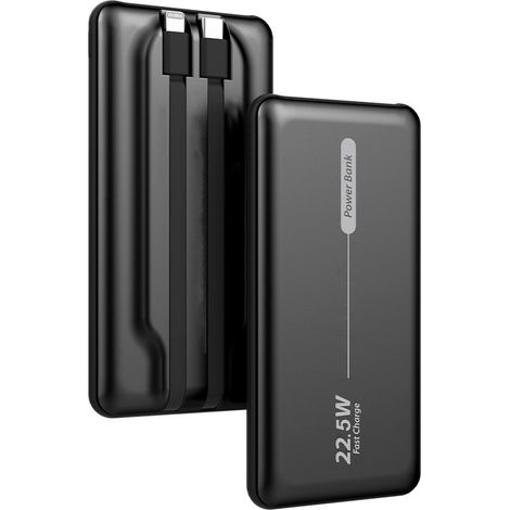 Batería Externa Universal Power Bank 10.000 mAh PD 22.5W (2 cables) Negro
