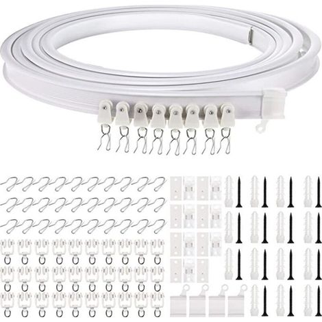 Rail de rideau flexible et incurvé pour plafond, support de tringle simple pliable pour cloison de séparation, fenêtre, plafond (noir, montage supérieur de 3 mètres)