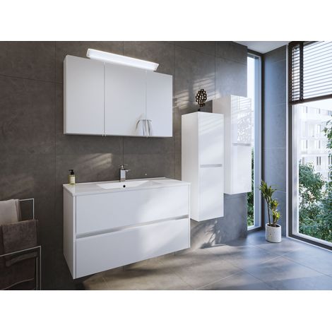 Badmöbel Set Taifun 4tlg. 100 cm mit Spiegelschrank und 2x Seitenschrank weiß Hgl