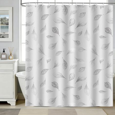 Rideau de Douche 180 x 200 cm Feuilles Gris Blanc Moderne Rideaux de Baignoire Tissu Polyester Imperméable pour Salle de Bain Lavable en Machine avec 12 Crochets (1/5)