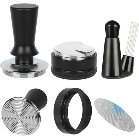 Kit d'accessoires pour machine à expresso 58 mm : tasseur à ressort, outil WDT, distributeur de café, entonnoir doseur magnétique, filtre à disque avec extracteur. (1/5)