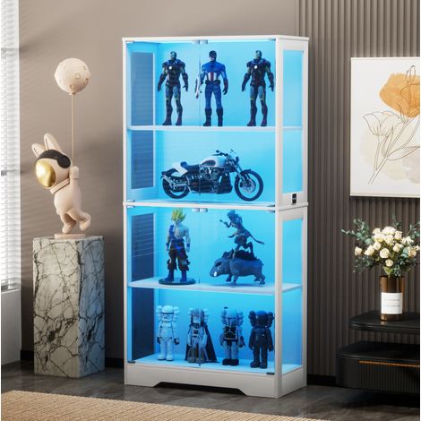 Vitrine en verre blanche 80 x 35 x 165 cm, LED, portes vitrées, capteurs, REDOM (1/5)
