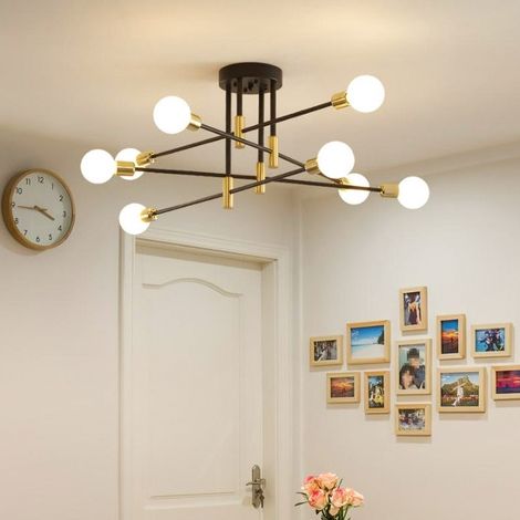 Lustre Spoutnik, éclairage suspendu nordique moderne du milieu du siècle, luminaire de plafond à 8 lumières, lumière blanche chaude (ampoule incluse) (1/5)