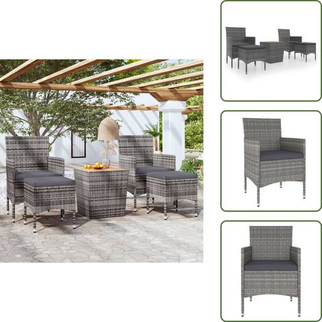 Gartenstühle - vidaXL 5-tlg. Garten-Bistro-Set Poly Rattan & Massivholz Akazie Grau - Gartenhocker (1/5)