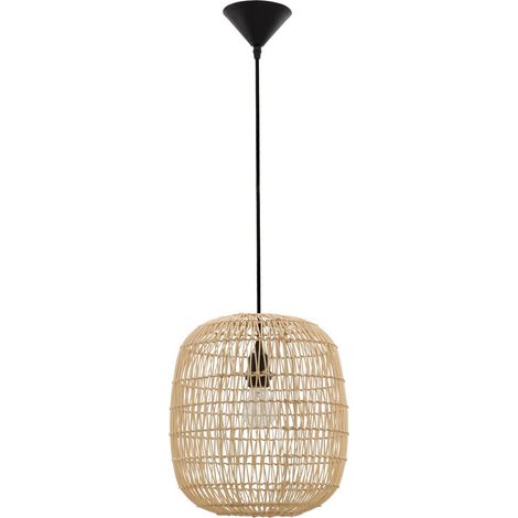 Merano Amarillo Plafonnier Suspension Dome 30.5cm Rotin Naturel Fil Tissu Noir Culot LED E27