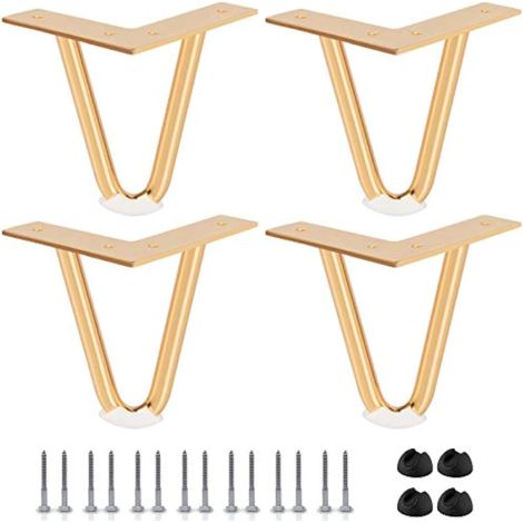 Lot de 4 Pieds en épingle à Cheveux de 10,2 cm, Pieds de Meubles en métal Robuste avec Protections de Sol en Caoutchouc et vis pour projets de Bricolage à la Maison, Meuble TV, canapé, Armoire