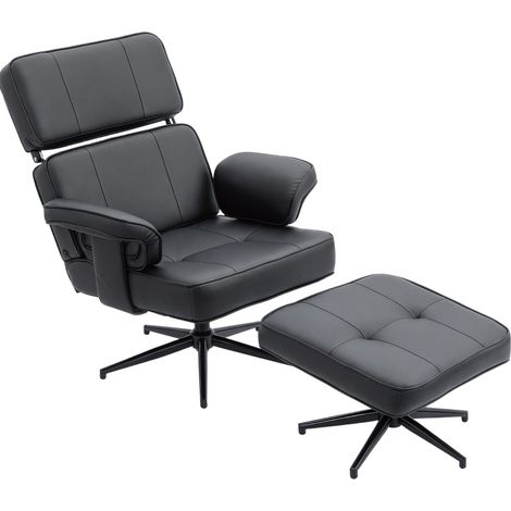 Poltrona relax reclinabile 91x79x89 cm in similpelle nera con poggiapiedi - CHICFURN (1/5)