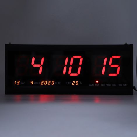 Grande horloge murale numérique LED moderne avec date et température, format 12 ou 24 heures, prise UE 110-240 V. (1/5)