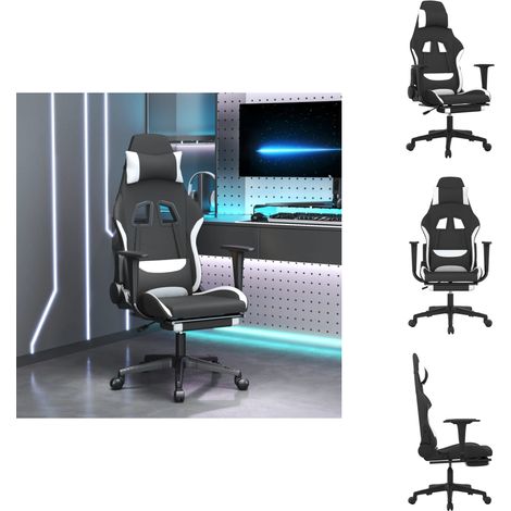 Gaming-Stuhl mit Massage & Fußstütze Schwarz und Weiß Stoff - Gaming-Stuhl - Gamer Chair - Bürostuhl - Schreibtischstuhl - Ergonomischer Stuhl (1/5)