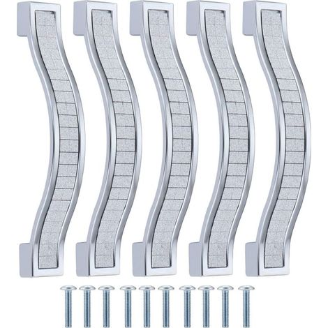 Lot de 10 poignées de tiroir alliage strass cristal pour commode armoire de cuisine placard, Silver, 96MM-10PCS (1/5)