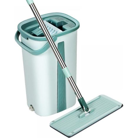 Ensemble Balai et Seau d'Essorage - JINFGERNE - 2 Lingettes en Microfibre, Design Compact avec Tête Démontable pour un Nettoyage Efficace et Pratique dans Tous les Espaces (1/5)
