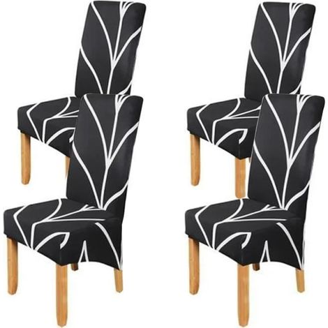 Housse de chaise inclinable imprimée noire - Lot de 4 - Spandex/Polyester - Lavable et extensible (1/4)