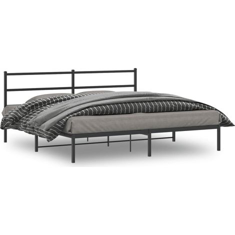 Cadre de lit métal sans matelas et tête de lit noir 180x200 cm
